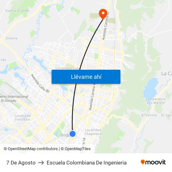 7 De Agosto to Escuela Colombiana De Ingenieria map