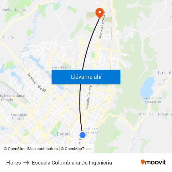 Flores to Escuela Colombiana De Ingenieria map