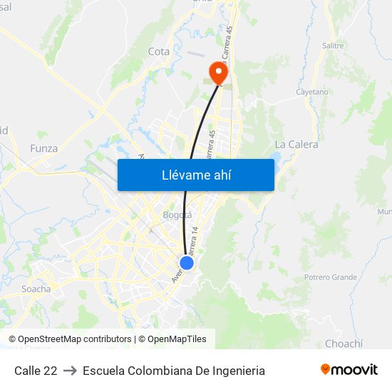 Calle 22 to Escuela Colombiana De Ingenieria map