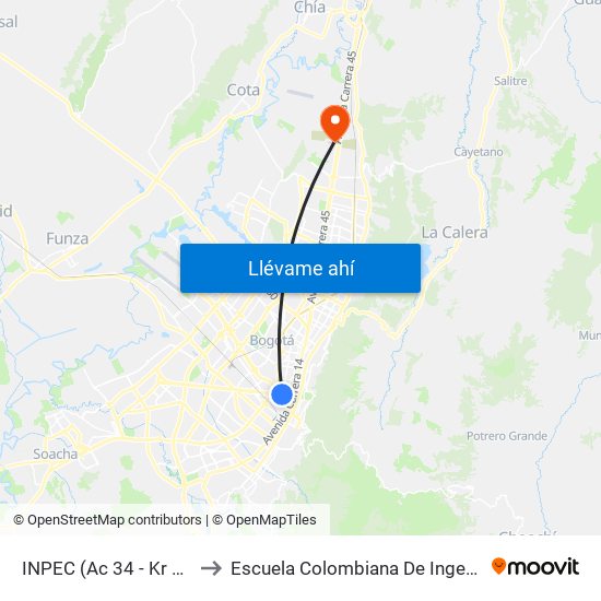 INPEC (Ac 34 - Kr 28a) to Escuela Colombiana De Ingenieria map