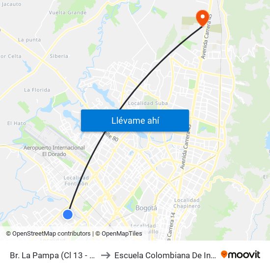 Br. La Pampa (Cl 13 - Kr 80d) to Escuela Colombiana De Ingenieria map