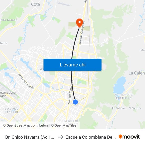 Br. Chicó Navarra (Ac 100 - Kr 16) to Escuela Colombiana De Ingenieria map
