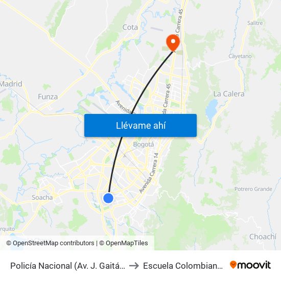 Policía Nacional (Av. J. Gaitán C. - Cl 47 Sur) (A) to Escuela Colombiana De Ingenieria map