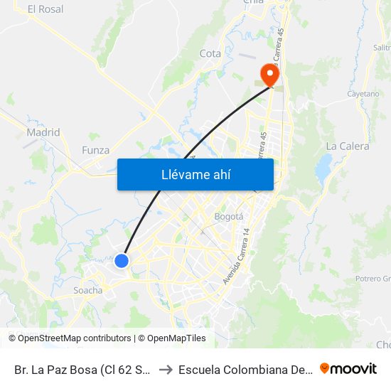 Br. La Paz Bosa (Cl 62 Sur - Kr 82c) to Escuela Colombiana De Ingenieria map