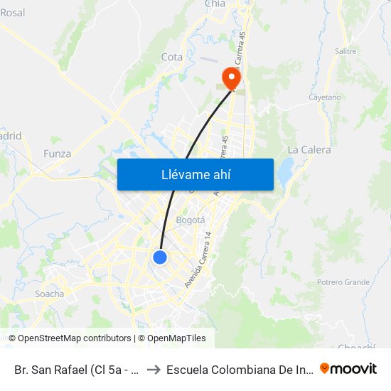 Br. San Rafael (Cl 5a - Kr 53c) to Escuela Colombiana De Ingenieria map