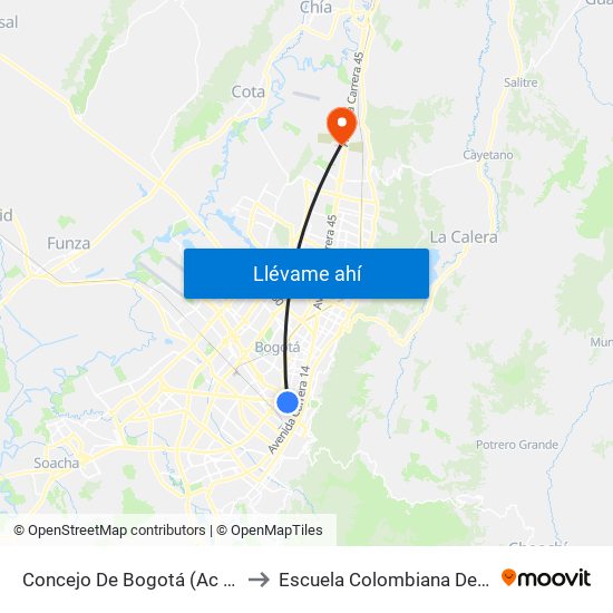 Concejo De Bogotá (Ac 34 - Kr 27) to Escuela Colombiana De Ingenieria map