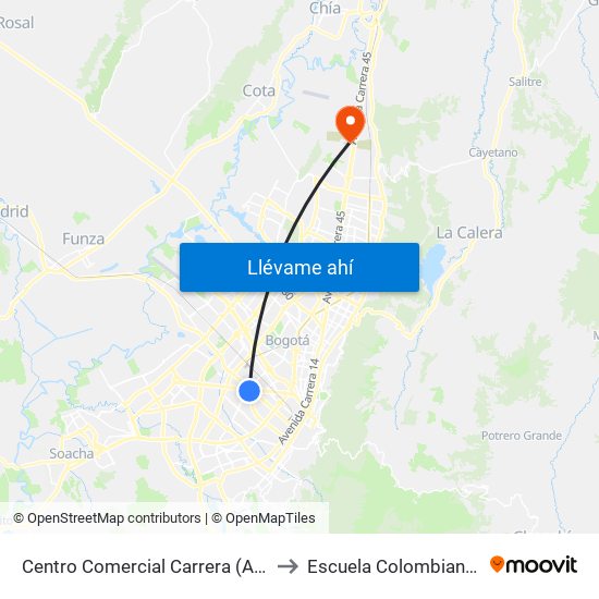 Centro Comercial Carrera (Ak 50 - Av. Américas) to Escuela Colombiana De Ingenieria map