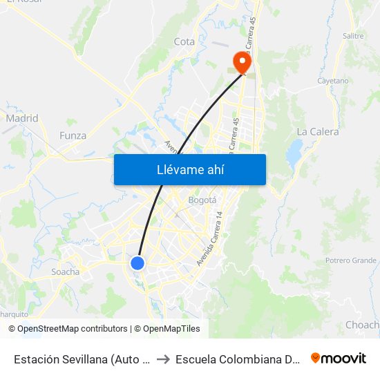 Estación Sevillana (Auto Sur - Kr 57) to Escuela Colombiana De Ingenieria map