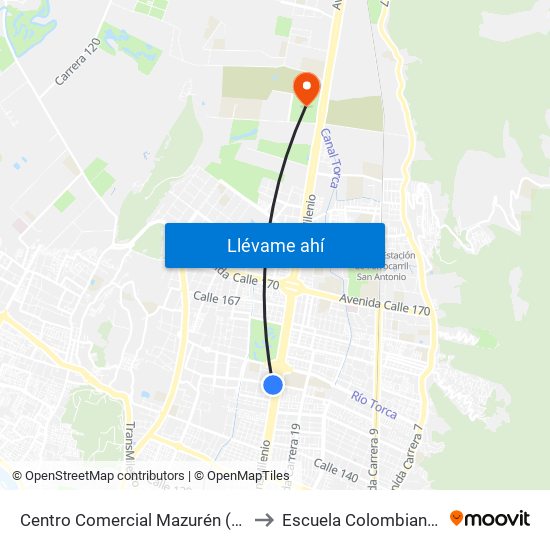 Centro Comercial Mazurén (Cl 152 - Auto Norte) to Escuela Colombiana De Ingenieria map