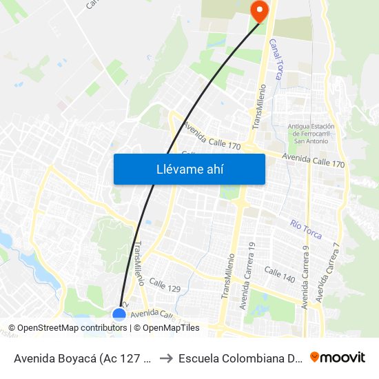 Avenida Boyacá (Ac 127 - Av. Boyacá) to Escuela Colombiana De Ingenieria map