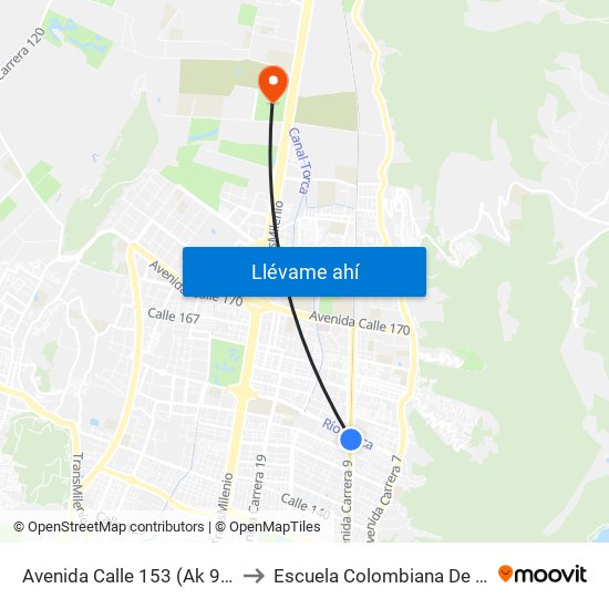 Avenida Calle 153 (Ak 9 - Ac 153) to Escuela Colombiana De Ingenieria map