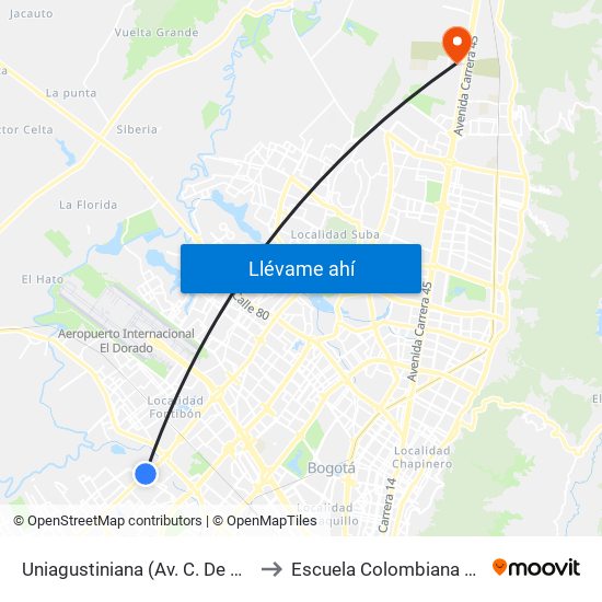 Uniagustiniana (Av. C. De Cali - Ac 12) (B) to Escuela Colombiana De Ingenieria map