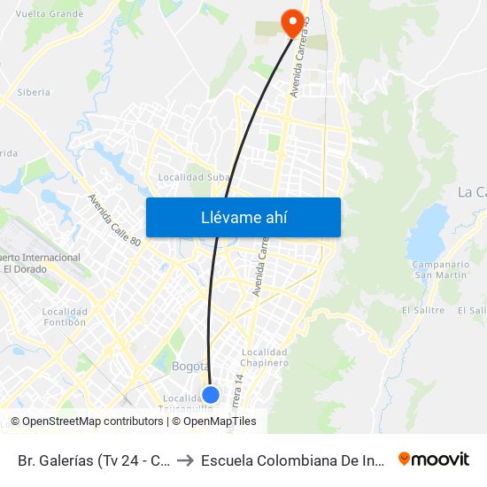 Br. Galerías (Tv 24 - Cl 53b) to Escuela Colombiana De Ingenieria map