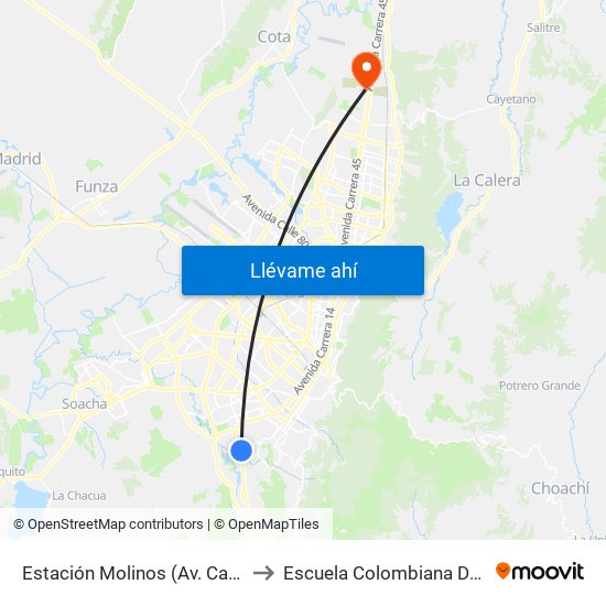Estación Molinos (Av. Caracas - Kr 7) to Escuela Colombiana De Ingenieria map