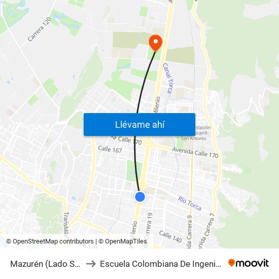 Mazurén (Lado Sur) to Escuela Colombiana De Ingenieria map