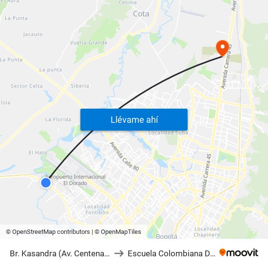 Br. Kasandra (Av. Centenario - Kr 134a) to Escuela Colombiana De Ingenieria map