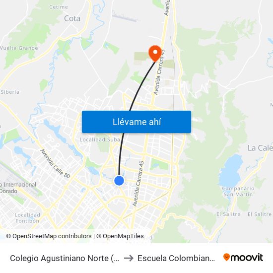 Colegio Agustiniano Norte (Ac 116 - Av. Suba) to Escuela Colombiana De Ingenieria map