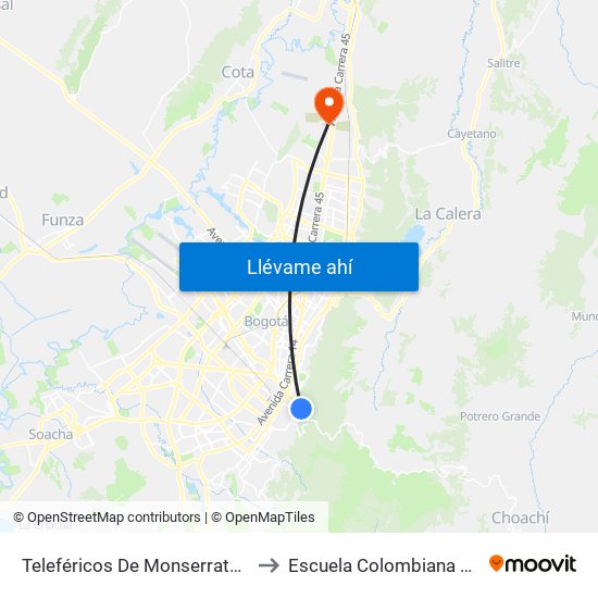 Teleféricos De Monserrate (Ac 20 - Kr 1) to Escuela Colombiana De Ingenieria map