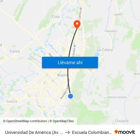 Universidad De América (Av. Circunvalar - Cl 19a) to Escuela Colombiana De Ingenieria map
