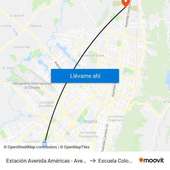 Estación Avenida Américas - Avenida Boyacá (Av. Américas - Kr 71b Bis) to Escuela Colombiana De Ingenieria map