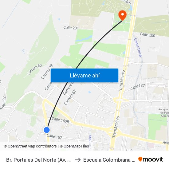 Br. Portales Del Norte (Av. Boyacá - Cl 167) to Escuela Colombiana De Ingenieria map