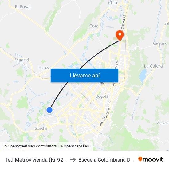 Ied Metrovivienda (Kr 92 - Cl 72 Sur) to Escuela Colombiana De Ingenieria map
