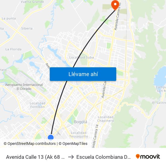 Avenida Calle 13 (Ak 68 - Ac 13) (A) to Escuela Colombiana De Ingenieria map