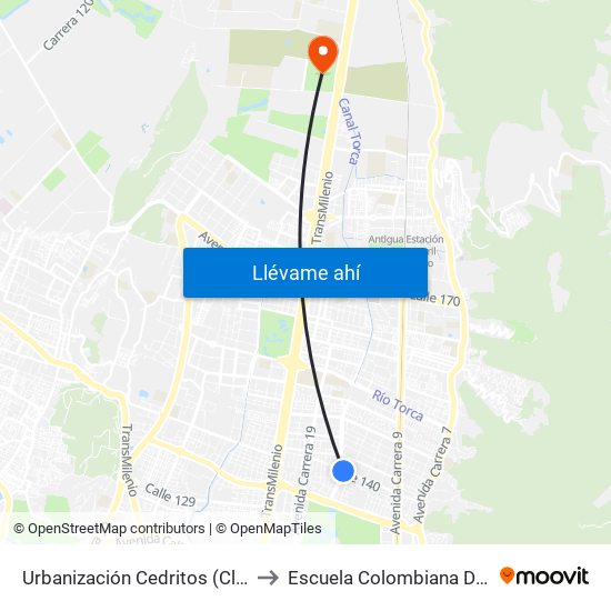 Urbanización Cedritos (Cl 140 - Kr 13) to Escuela Colombiana De Ingenieria map