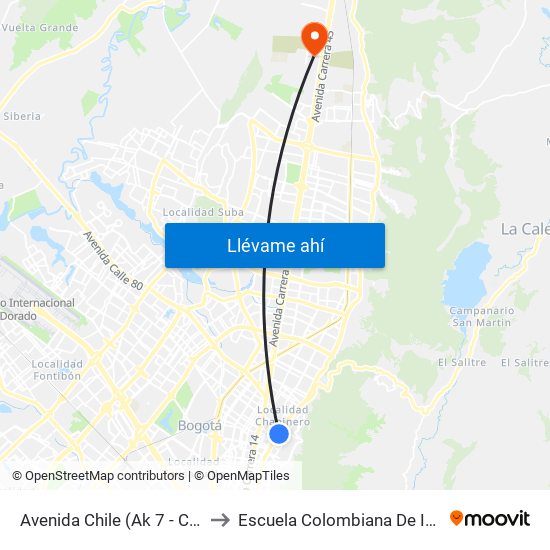 Avenida Chile (Ak 7 - Cl 71) (A) to Escuela Colombiana De Ingenieria map