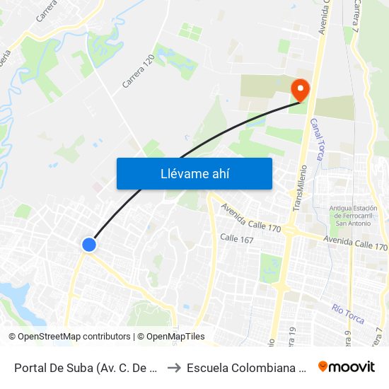 Portal De Suba (Av. C. De Cali - Av. Suba) to Escuela Colombiana De Ingenieria map