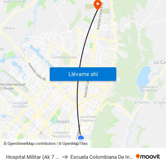 Hospital Militar (Ak 7 - Cl 50) to Escuela Colombiana De Ingenieria map