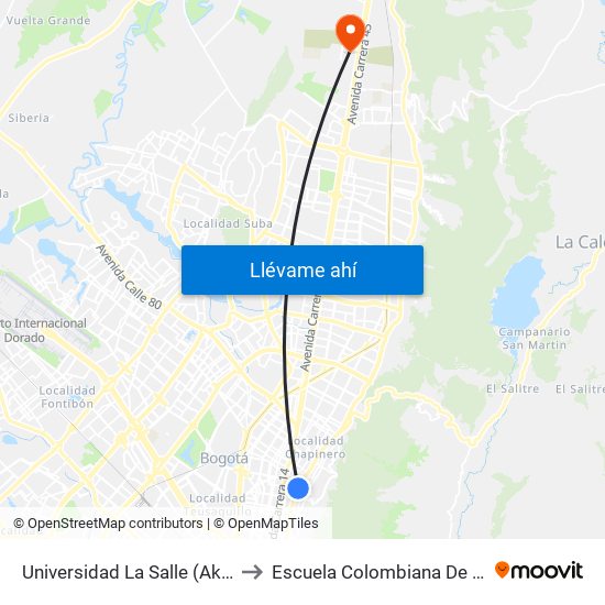 Universidad La Salle (Ak 7 - Cl 61) to Escuela Colombiana De Ingenieria map