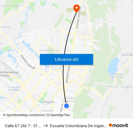 Calle 67 (Ak 7 - Cl 66) to Escuela Colombiana De Ingenieria map