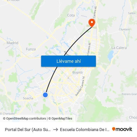 Portal Del Sur (Auto Sur - Kr 74) to Escuela Colombiana De Ingenieria map