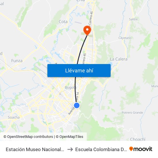 Estación Museo Nacional (Ak 7 - Cl 29) to Escuela Colombiana De Ingenieria map