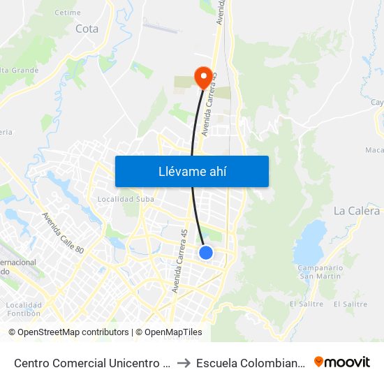 Centro Comercial Unicentro (Ak 15 - Cl 124) (A) to Escuela Colombiana De Ingenieria map