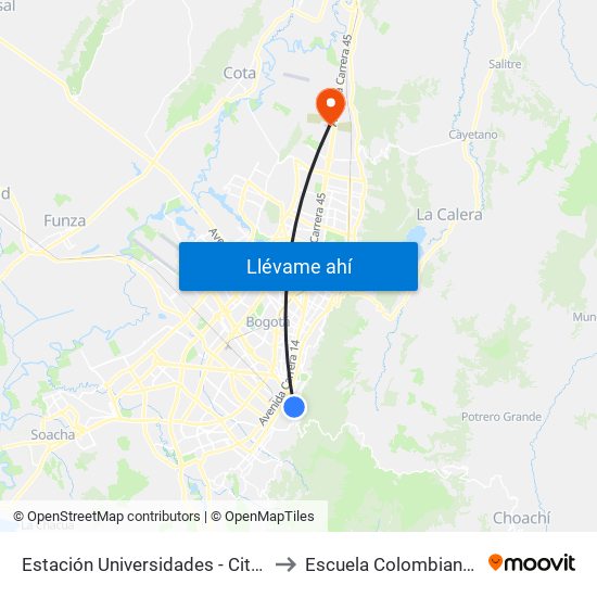 Estación Universidades (Kr 3 - Cl 20) (B) to Escuela Colombiana De Ingenieria map