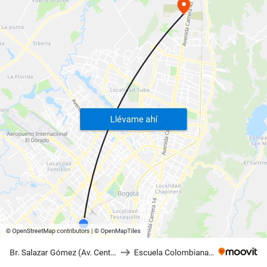 Br. Salazar Gómez (Av. Centenario - Kr 65) (A) to Escuela Colombiana De Ingenieria map