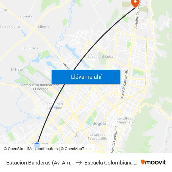 Estación Banderas (Av. Américas - Kr 79b) to Escuela Colombiana De Ingenieria map