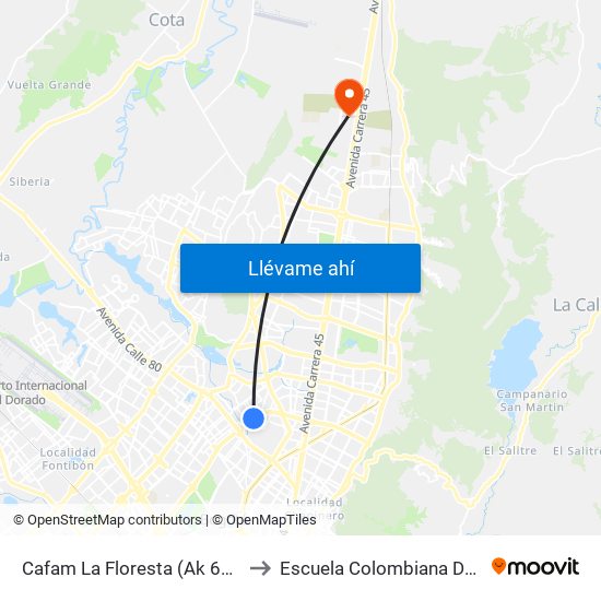 Cafam La Floresta (Ak 68 - Cl 98) (A) to Escuela Colombiana De Ingenieria map
