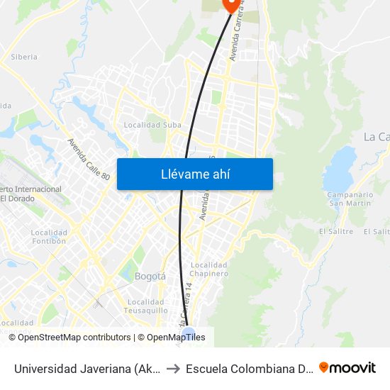 Universidad Javeriana (Ak 7 - Cl 40) (B) to Escuela Colombiana De Ingenieria map