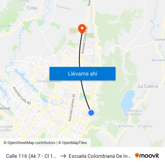 Calle 116 (Ak 7 - Cl 116) (A) to Escuela Colombiana De Ingenieria map