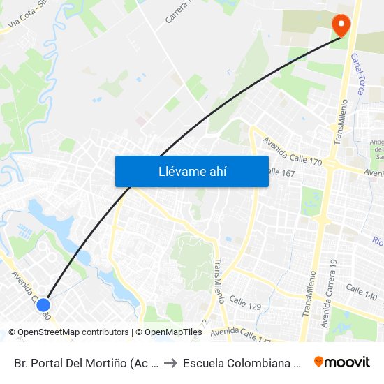 Br. Portal Del Mortiño (Ac 80 - Kr 109a) to Escuela Colombiana De Ingenieria map