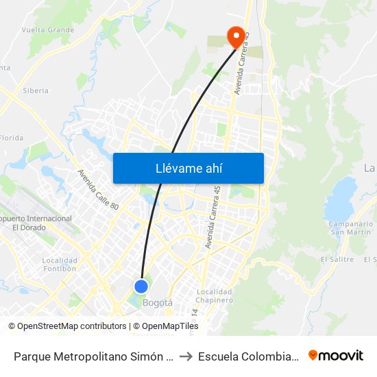 Parque Metropolitano Simón Bolívar (Ac 63 - Ak 68) to Escuela Colombiana De Ingenieria map