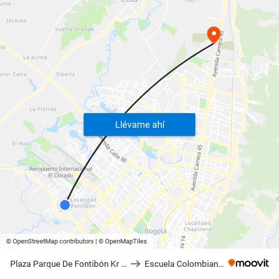Plaza Parque De Fontibón Kr 100 (Kr 100 - Cl 17a) to Escuela Colombiana De Ingenieria map