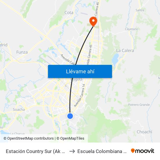 Estación Country Sur (Ak 10 - Cl 27a Sur) to Escuela Colombiana De Ingenieria map