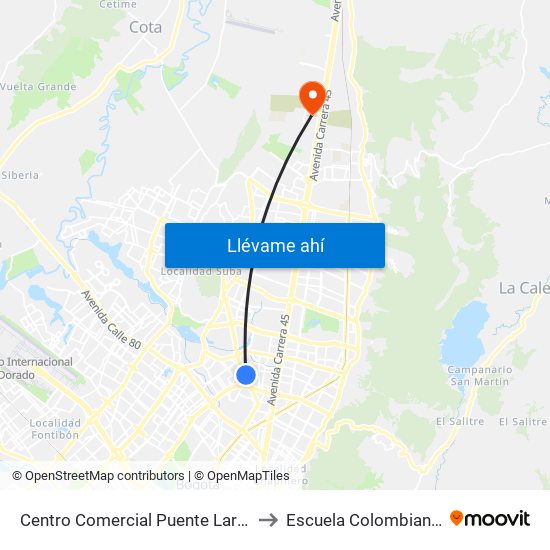 Centro Comercial Puente Largo (Av. Suba - Cl 106) to Escuela Colombiana De Ingenieria map