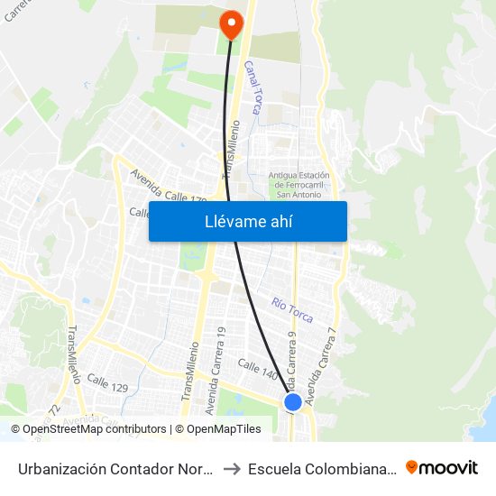 Urbanización Contador Norte (Ak 9 - Ac 134) to Escuela Colombiana De Ingenieria map