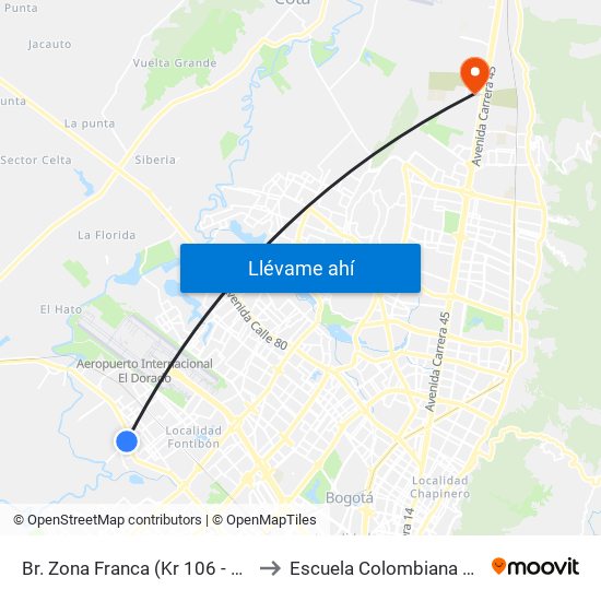 Br. Zona Franca (Kr 106 - Av. Centenario) to Escuela Colombiana De Ingenieria map