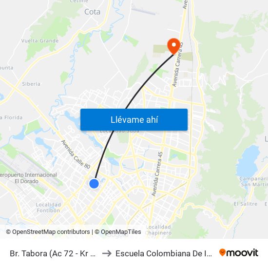 Br. Tabora (Ac 72 - Kr 77a) (A) to Escuela Colombiana De Ingenieria map